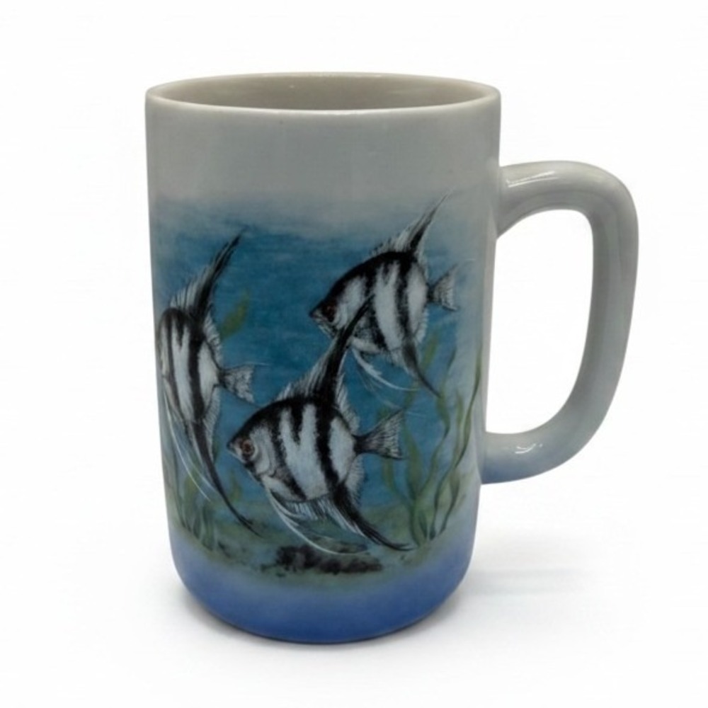 Otagiri Japan Ceramic Coffee Mug Angelfish Tropical Fish Ocean Blue Vintage